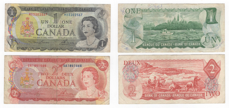 Canada - Elisabetta II (dal 1952) Lotto n.2 Banconote - 1 Dollar ; emissione del...