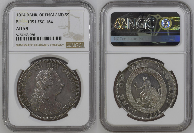 BANK OF ENGLAND George III (1760-1820) 5 Shilling or Dollar 1804 silver Spink 37...
