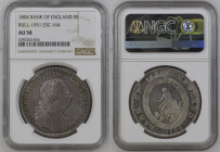 BANK OF ENGLAND George III (1760-1820) 5 Shilling or Dollar 1804 silver Spink 3768; KM#TN1. NGC AU58 (n.5787263-026).