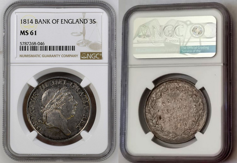 GREAT BRITAIN George III (1760-1820) Bank Token 3 Shillings 1814 silver Gr.14,7....