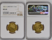 GREAT BRITAIN George IV (1820-1837) Sovereign 1821 gold Gr.7,99. Spink 3800; Marsh 5. NGC MS60 (n.6144153-023). Rare. (Mintage 405114). S.George rever...