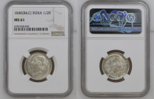 INDIA Victoria (1837-1901 ) half rupee 1840 silver Gr.2,92. Km#457. NGC MS61 (n.5787268-045).