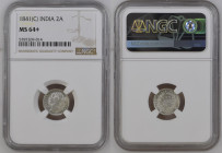 INDIA Victoria (1837-1901) two annas 1841C silver “CALCUTTA” Gr.1,46. KM#460.2. NGC MS64 (n.5787269-014).