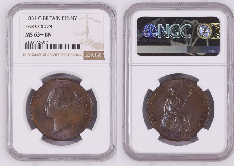 GREAT BRITAIN Victoria (1837-1901) Penny 1851 FAR COLON bronze Gr.18,9. Spink 39...