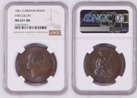 GREAT BRITAIN Victoria (1837-1901) Penny 1851 FAR COLON bronze Gr.18,9. Spink 3948. NGC MS63+ BN (n.2103172-017). Rare.