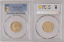 GREAT BRITAIN Victoria (1837-1901) Sovereign 1853 gold Gr.7,99. Spink 3852D; Marsh 36F. w.w incuse on trucation. PCGS AU55 (n.206963.55-40909511). Ver...