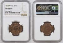 INDIA Victoria (1837-1901) Quater Anna 1858 copper Gr.6,42. KM#463. NGC MS63 BN (n.5787268-040).