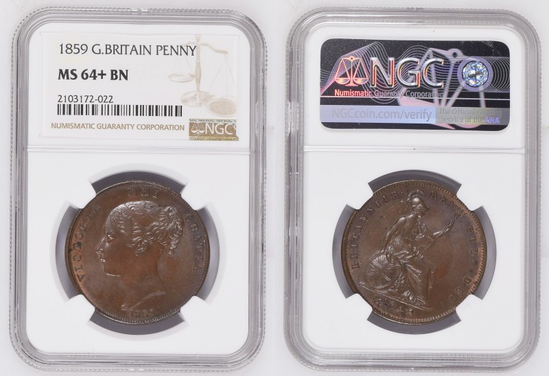 GREAT BRITAIN Victoria (1837-1901) Penny 1859 bronze Gr.18,9. Spink 3948. NGC MS...