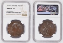 GREAT BRITAIN Victoria (1837-1901) Penny 1859 bronze Gr.18,9. Spink 3948. NGC MS64+ BN (n.2103172-022). (Mintage 5273800).
