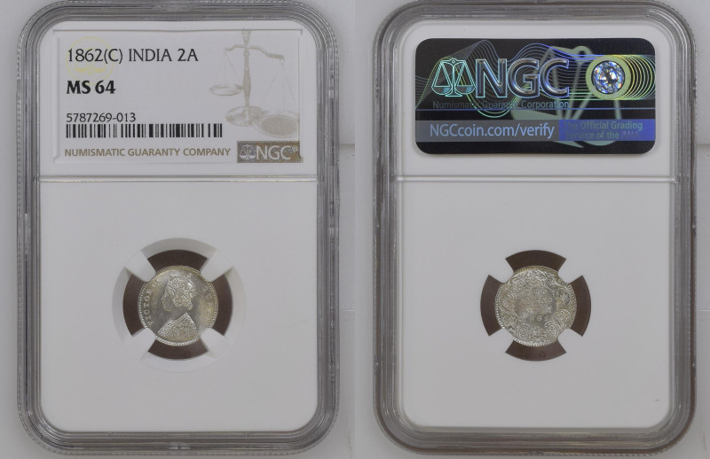 INDIA Victoria (1837-1901) Two Annas 1862C silver “CALCUTTA” Gr.1,46. KM#469. NG...