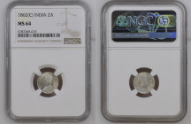 INDIA Victoria (1837-1901) Two Annas 1862C silver “CALCUTTA” Gr.1,46. KM#469. NGC MS64 (n.5787269-013).