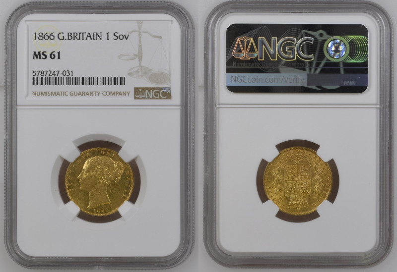 GREAT BRITAIN Victoria (1837-1901) Sovereign 1866 gold Gr.7,99. Fried. 10; Marsh...
