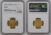 GREAT BRITAIN Victoria (1837-1901) Sovereign 1866 gold Gr.7,99. Fried. 10; Marsh A371; Spink 3853. NGC MS61 (n.5787247-031). Die number 70.