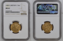 GREAT BRITAIN Victoria (1837-1901) Sovereign 1880 gold Gr.7,99. Spink 3856E; Marsh 91. NGC MS61 (n.5787248-020). S. George.