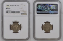 JAMAICA Victoria (1837-1901) Quater Farthing 1884 Nichel Gr.2,8 Km#15. NGC MS66 (n.5787268-031). (Mintage 96000). Coin cabinet patina.