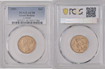 GREAT BRITAIN Victoria (1837-1901) Sovereign 1885 gold Gr.7,99. Marsh 93; Spink 3856F. PCGS AU58 (n.207027.58/39511786). Rare. (Mintage 717723). Rever...