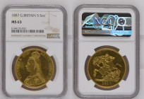 GREAT BRITAIN Victoria (1837-1901) 5 Pounds 1887 gold Gr.39,94. Spink 3864 Marsh F30. NGC MS63 (n.6144153-032).
