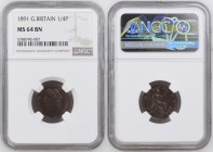 GREAT BRITAIN Victoria (1837-1901) Farthing (Quarter penny) 1891 silver Gr.6,3. Spink 3958. NGC MS64 BN (n.5788796-007).