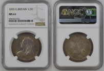 GREAT BRITAIN Victoria (1837-1901) Half Crown 1893 silver Gr.14,14. Spink 3938. NGC MS61 (n.5787263-023). Rare. (Mintage 1792600). Cabinet tone.