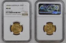 AUSTRALIA Victoria (1837-1901) Sovereign 1894M gold Gr.7,99. “MELBOURNE” Spink 3875; Marsh 154. NGC MS60 (n.5787246-025). (Mintage 4166874).