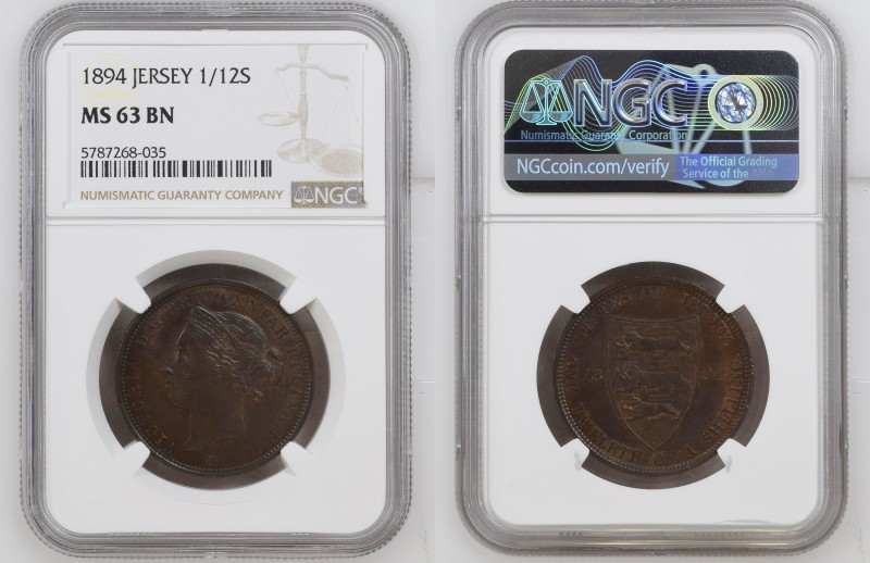 JERSEY Victoria (1837-1901) 1/12 Shilling 1894B copper “BIRMINGHAN” Gr.9,15. Km#...