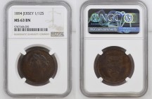 JERSEY Victoria (1837-1901) 1/12 Shilling 1894B copper “BIRMINGHAN” Gr.9,15. Km#8. NGC MS63 BN (n.5787268-035). (Mintage 180000).