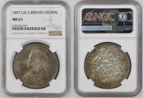 GREAT BRITAIN Victoria (1837-1901) Crown 1897 LXI silver Gr.28,28. Spink 3937; KM#783. NGC MS61 (n.5787263-019). Rare. Cabinet tone.