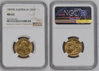 AUSTRALIA Victoria (1837-1901) Sovereign 1899M gold Gr.7,99. “MELBOURNE” Spink 3875; Marsh 159. NGC MS63 (n.6141352-013). (Mintage 159. 5579157). Reve...