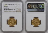 AUSTRALIA Victoria (1837-1901) Sovereign 1900M gold Gr.7,99. “MELBOURNE” Marsh 160; Spink 3875. NGC MS63 (n.5787247-008). (Mintage 4305904). Mint lust...