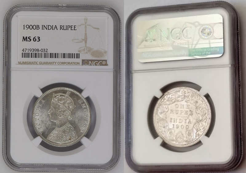 INDIA Victoria (1837-1901) Rupee 1900B silver “BOMBAY” Gr.11,66. KM#492. NGC MS6...