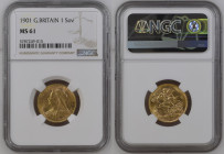 GREAT BRITAIN Victoria (1839-1901) Sovereign 1901 gold Gr.7,99. Spink 3875; Marsh 152. NGC MS61 (n.5787249-015). Rare. (Mintage 1578948).