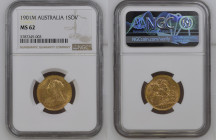 AUSTRALIA Victoria (1837-1901) Sovereign 1901M gold Gr.7,99. “MELBOURNE” Marsh 161; Spink 3875. NGC MS62 (n.5787249-003). (Mintage 3987701). Mint lust...