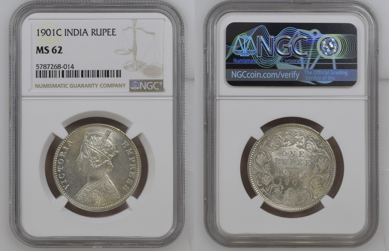 INDIA Victoria (1837-1901) Rupee 1901C silver Gr.11,66. “CALCUTTA” Km#492. NGC M...