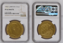 GREAT BRITAIN Edward VII (1901-1910) 5 Pounds 1902 gold Gr.39,94. Marsh F36; Spink 3966. NGC PF62 MATTE (n.6144153-008). (Mintage 8000). Reverse S.Geo...