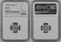 INDIA Edward VII (1901-1910) Two Annas 1904C silver “CALCUTTA” Gr.1,46. KM#505. NGC MS65 (n.5787269-015).