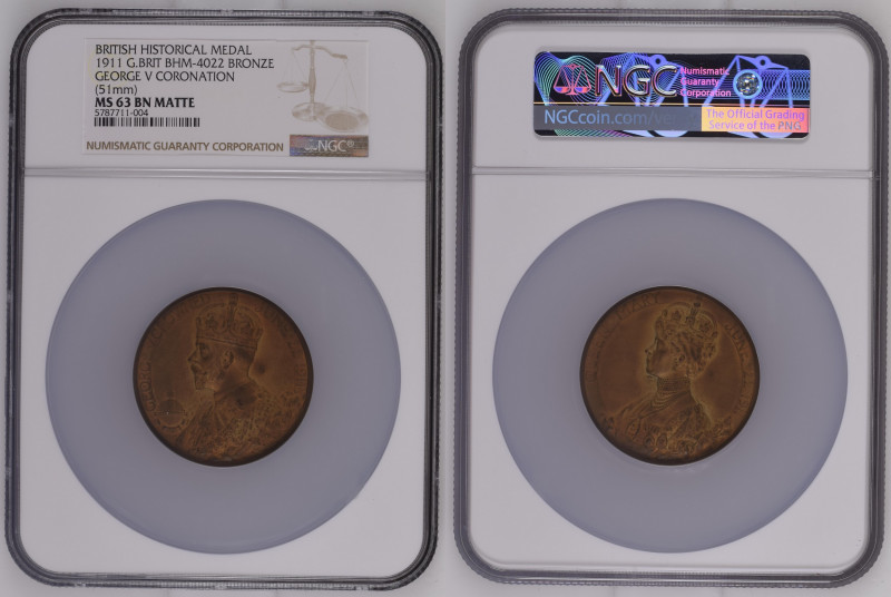 GREAT BRITAIN George V (1910-1936) Medal 1911 bronze 51mm. NGC MS63 BN MATTE (n....