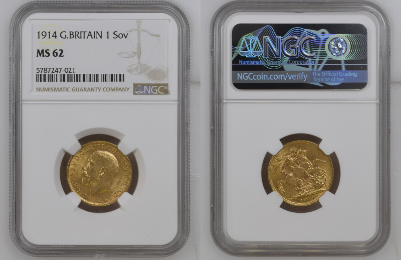 GREAT BRITAIN George V (1910-1936) Sovereign 1914 gold Gr.7,99. Marsh 216; Spink...
