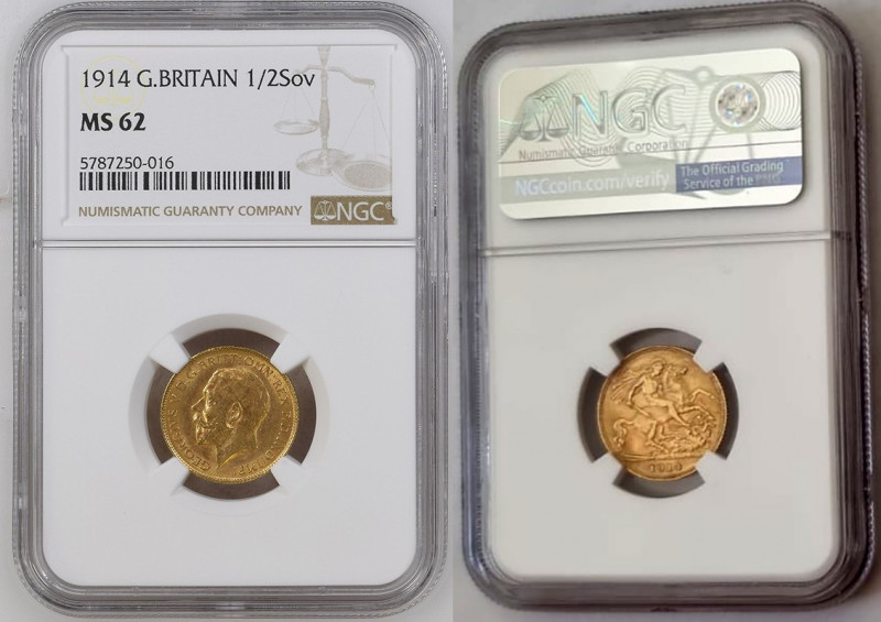 GREAT BRITAIN George V (1910-1936) Half Sovereign 1914 gold Gr.4. Spink 4006; Ma...