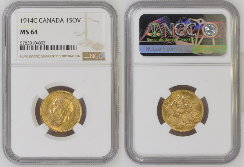 CANADA George V (1910-1936) Sovereign 1914C gold Gr.7,99. "Ottawa". KM#29; FR#39...