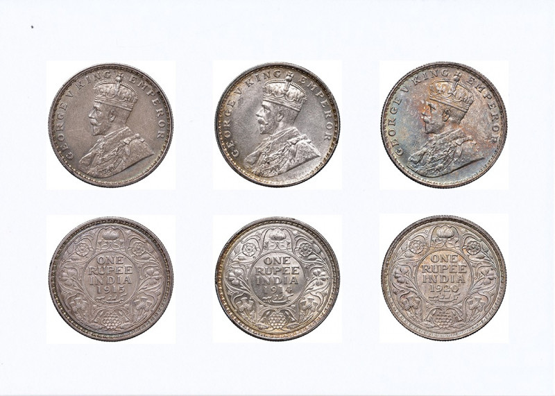 INDIA George V (1910-1936) Lot n.3 Rupee 1914-1915-1920 silver. With Iridescent ...