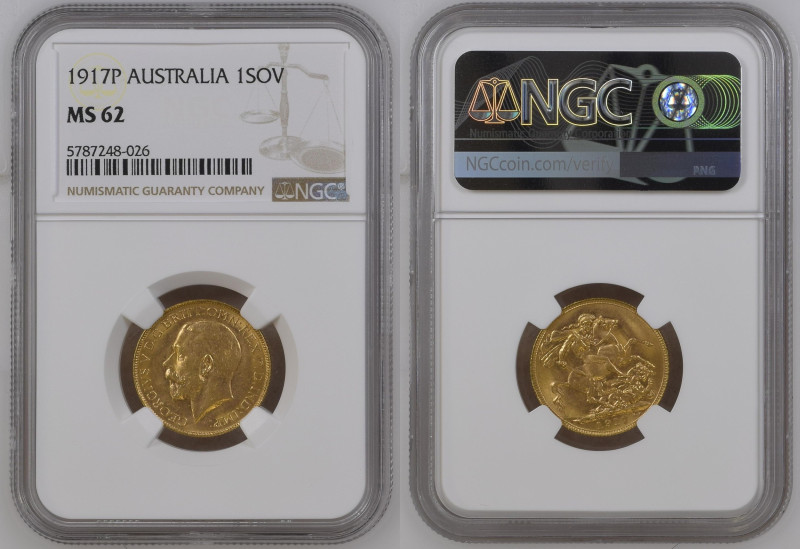 AUSTRALIA George V (1910-1936) Sovereign 1917P gold Gr.7,99. “PERTH” Marsh 256; ...