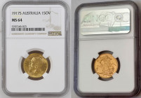 AUSTRALIA George V (1910-1936) Sovereign 1917S gold Gr.7,99. “SIDNEY” Marsh 277; Spink 4003. NGC MS64 (n.5787248-023). (Mintage 1666000). Mint luster....