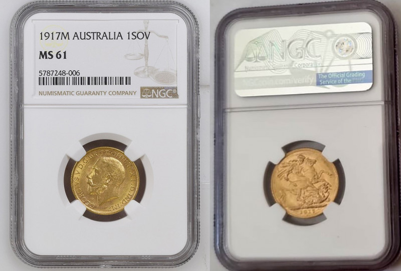 AUSTRALIA George V (1910-1936) Sovereign 1917M gold Gr.7,99. “MELBOURNE” Marsh 2...