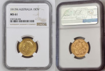 AUSTRALIA George V (1910-1936) Sovereign 1917M gold Gr.7,99. “MELBOURNE” Marsh 235; Spink 3999. NGC MS61 (n.5787248-006). Rare. (Mintage 934469). Mint...