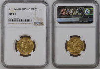 AUSTRALIA George V (1910-1936) Sovereign 1918M gold Gr.7,99. “MELBOURNE” Marsh 236; Spink 3999. NGC MS61 (n.5787249-042). (Mintage 4809493).