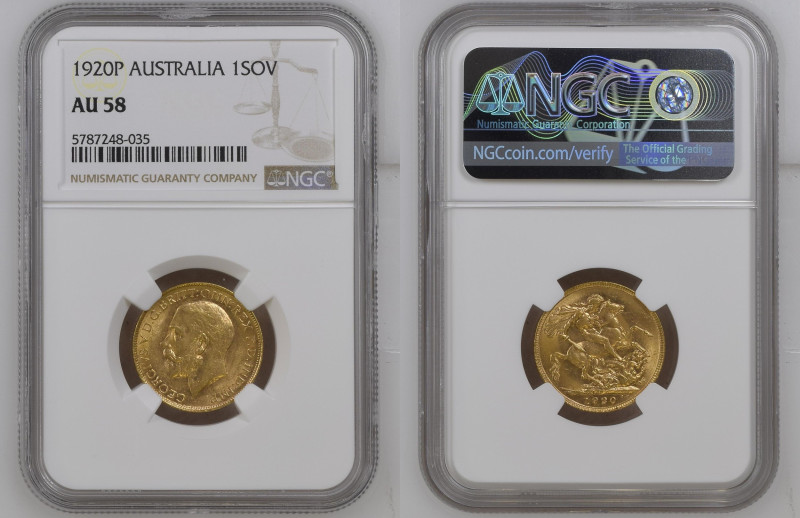 AUSTRALIA George V (1910-1936) Sovereign 1920P gold Gr.7,99. “PERTH” Marsh 259; ...