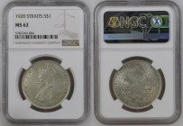STRAITS SENTLEMENTS George V (1910-1936) 1 Dollar 1920 silver Gr.16,85. KM#33; Y:37; DavAAO#305. NGC MS62 (n.5787269-004).