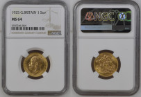 GREAT BRITAIN George V (1910-1936) Sovereign 1925 gold Gr.7,99. Marsh 220; Spink 3996. NGC MS64 (n.5787246-054). (Mintage 3520431). Mint luster.