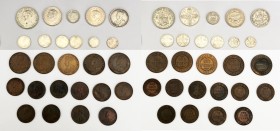 George V (1910-1936) Lot of 26 coins. Great Britain: half crown silver 1928 KM#835, 1 florin silver 1916 KM#817, 6 pence silver KM#815; Australia: flo...