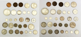 George V (1910-1936) Lot of 30 coins. Great Britain: trade dollar silver KM#T5; Canada: 1 cent 3 pieces KM#21; Ceylon: 50 cents silver 1922 KM#109A; E...